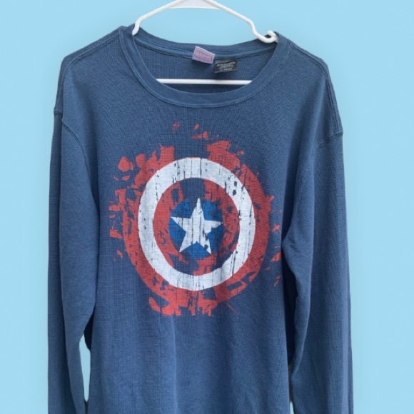 Marvel Other - Marvel Captain America 2X long sleeve indigo blue shirt